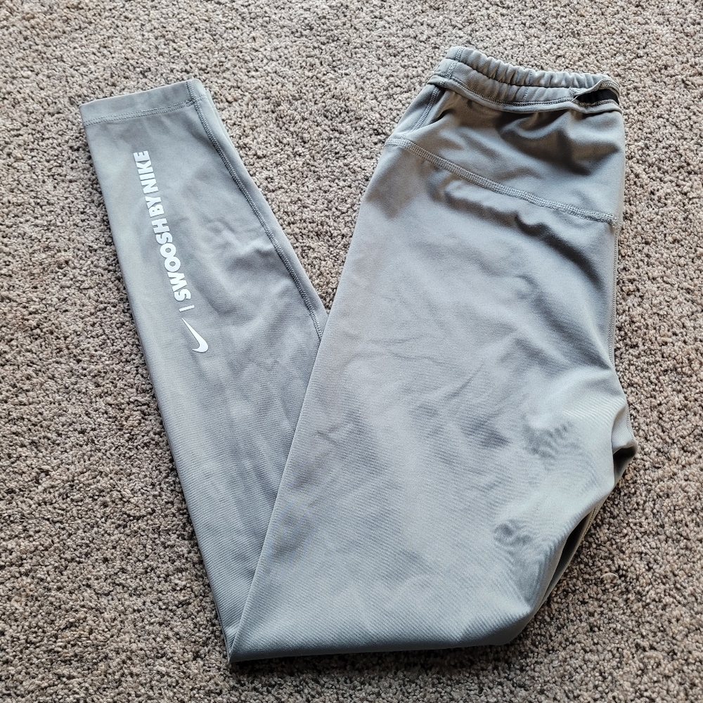 I Swoosh By Nike Womens Leggings Dri Fit M Green Athletic Workout Outdoor Run